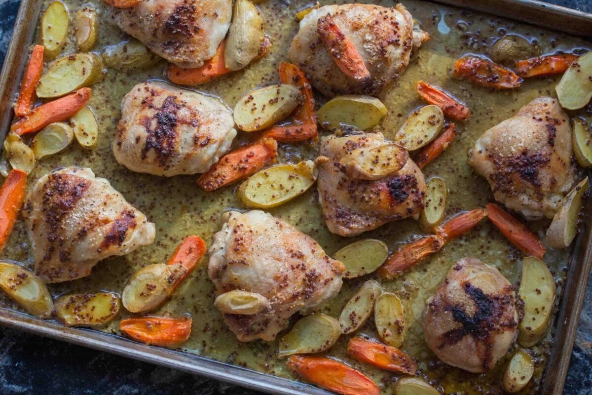 One-pan maple mustard chicken with carrots and potatoes
