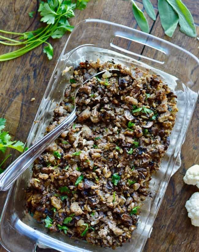 Roasted cauliflower and mushroom stuffing with fresh herbs