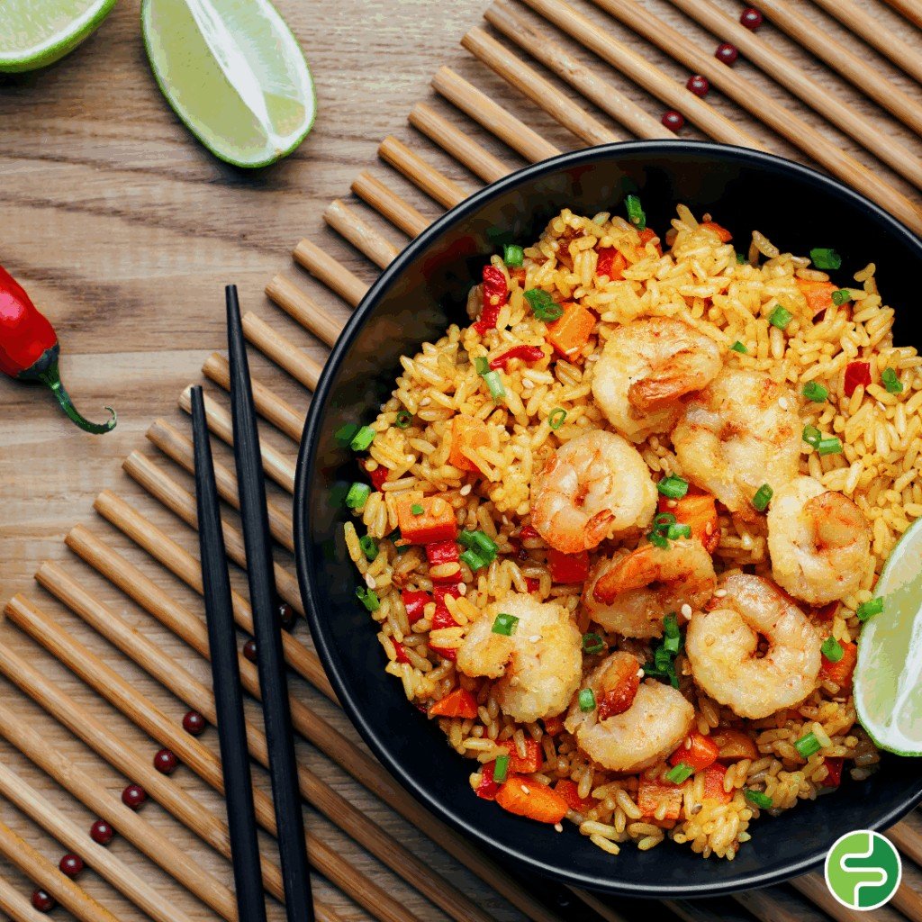 Low FODMAP shrimp fried rice with vegetables