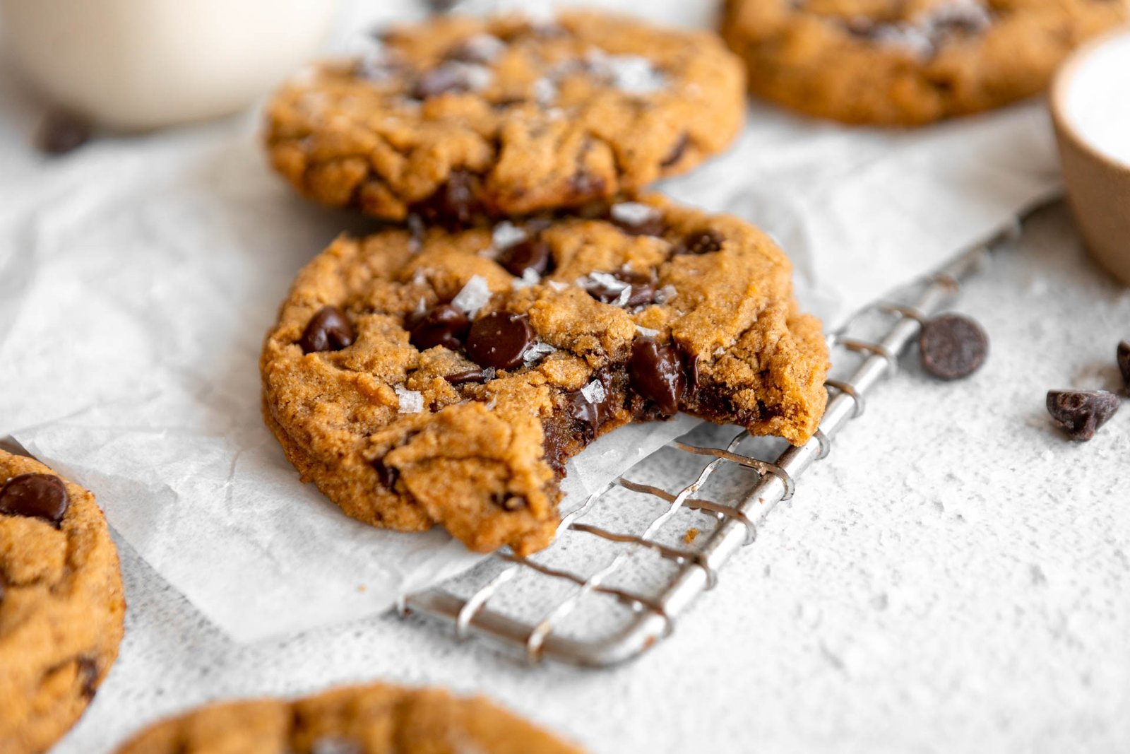 Gluten-free pumpkin chocolate chip cookies on a cooling rack