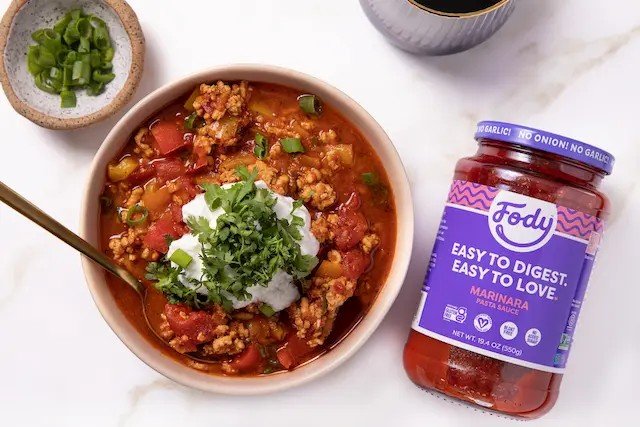 Bowl of hearty low FODMAP turkey chili