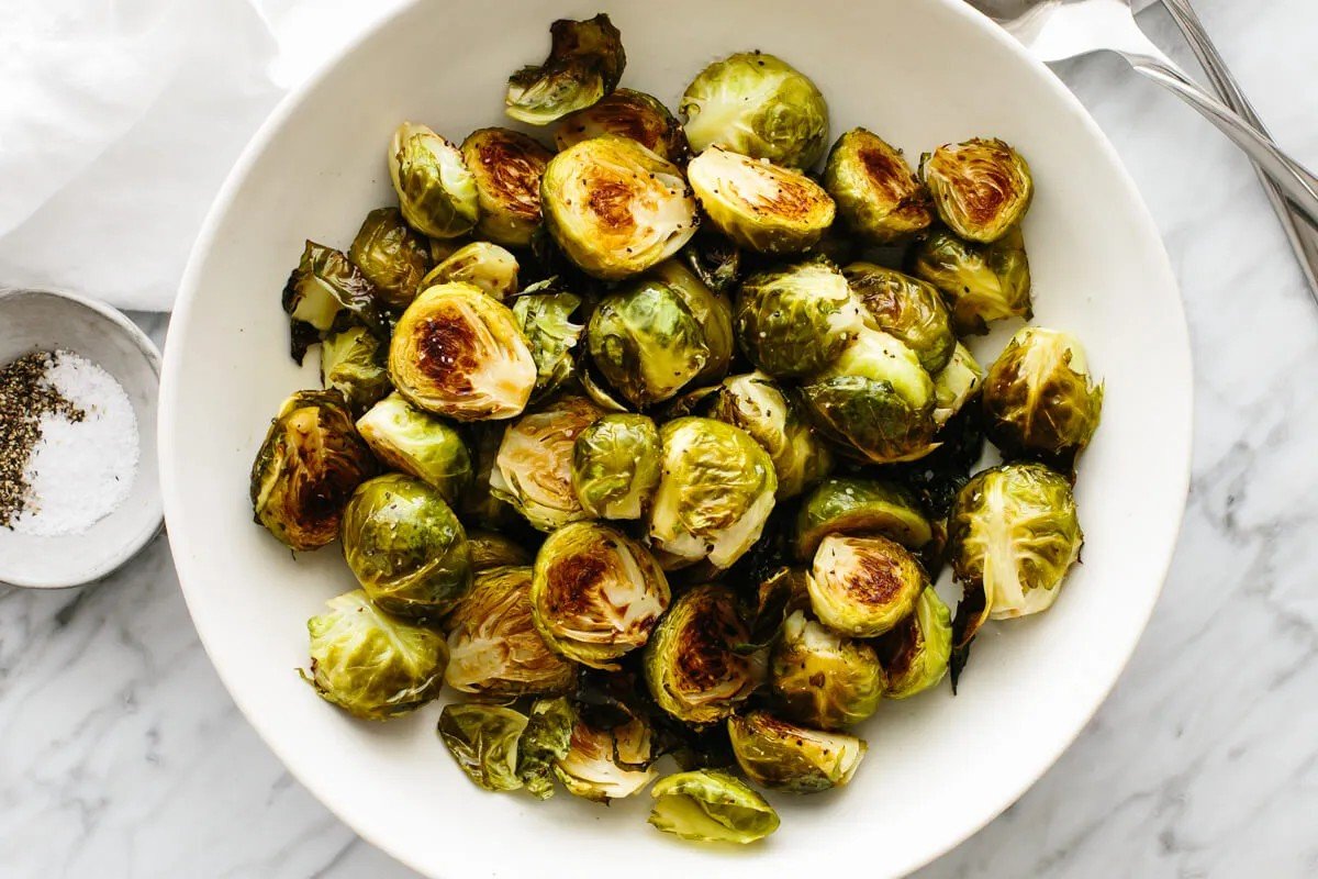Simple crispy roasted Brussels sprouts on a sheet pan