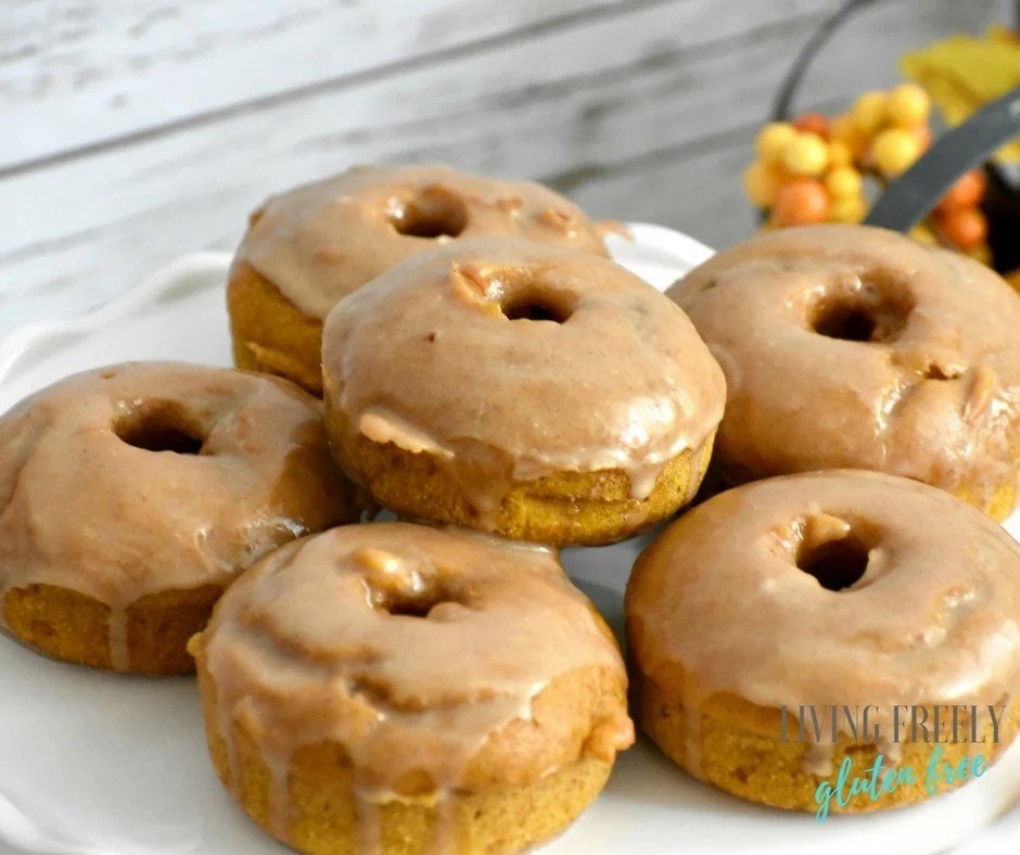 Baked gluten-free pumpkin donuts with maple glaze