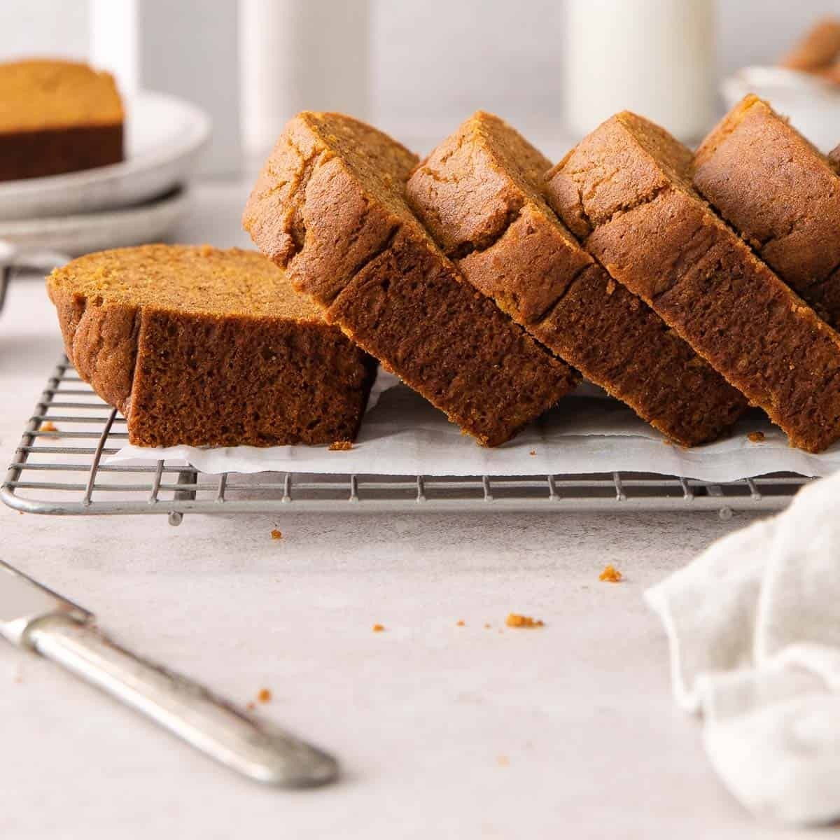 Sliced loaf of gluten-free pumpkin bread