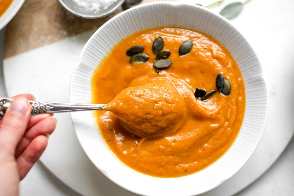 Bowl of creamy dairy-free butternut squash soup